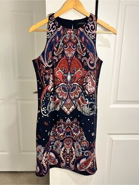 Banana Republic Factory Size Small Navy Paisley Sleeveless Sheath Dress